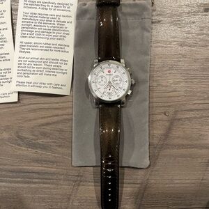 Michele 20mm *RARE* Shiny Brown Leather Watch Strap Set. STRAP ONLY